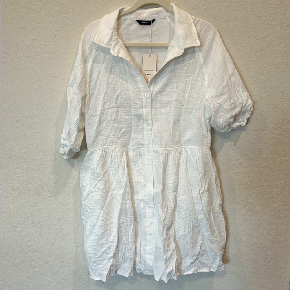 White Linen Button-Up Dress